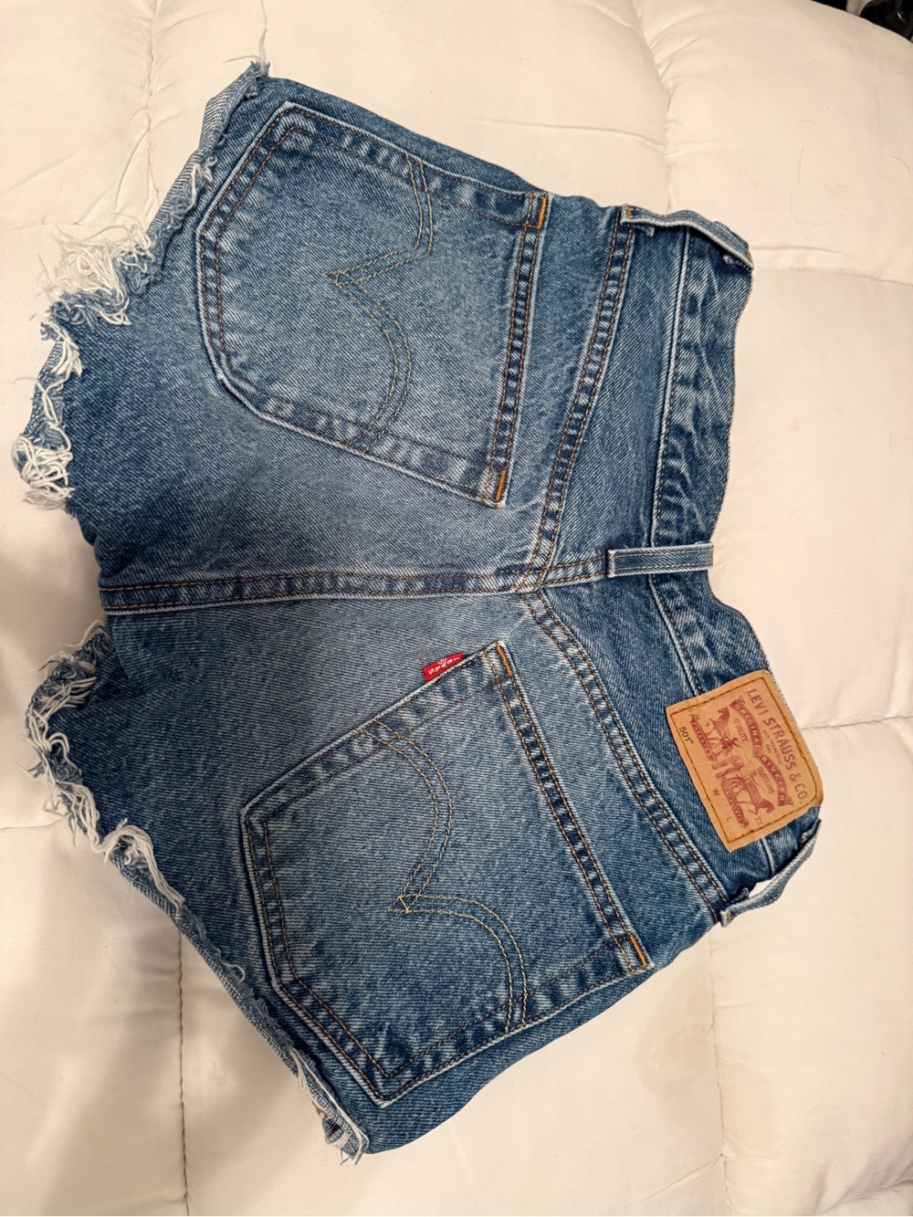 Levi's Blue High-Waist Frayed Denim Shorts